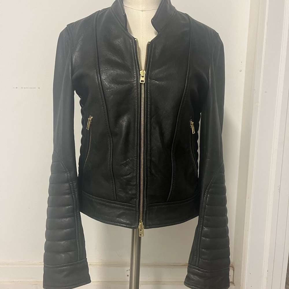 J. Crew Collection Standing-Collar Leather Jacket.